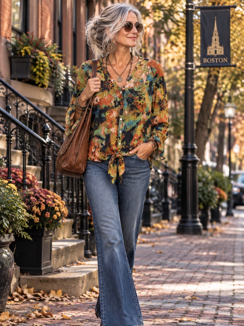 Figueroa & Flower XL artistic floral blouse